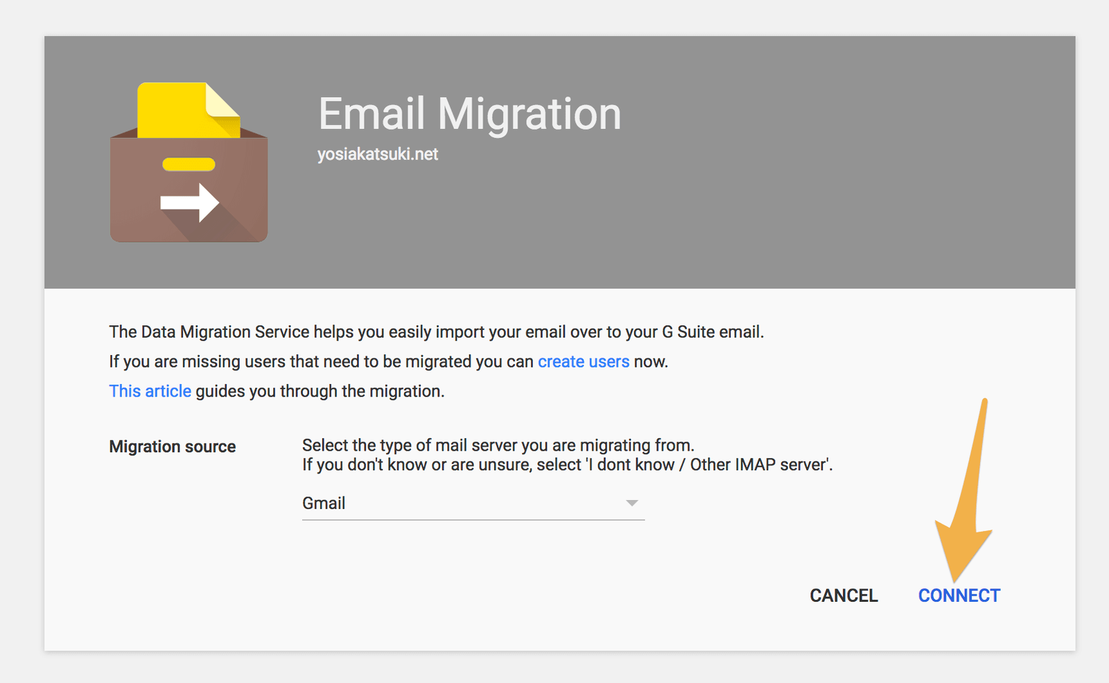Gmailを選んだらCONNECTを押す
