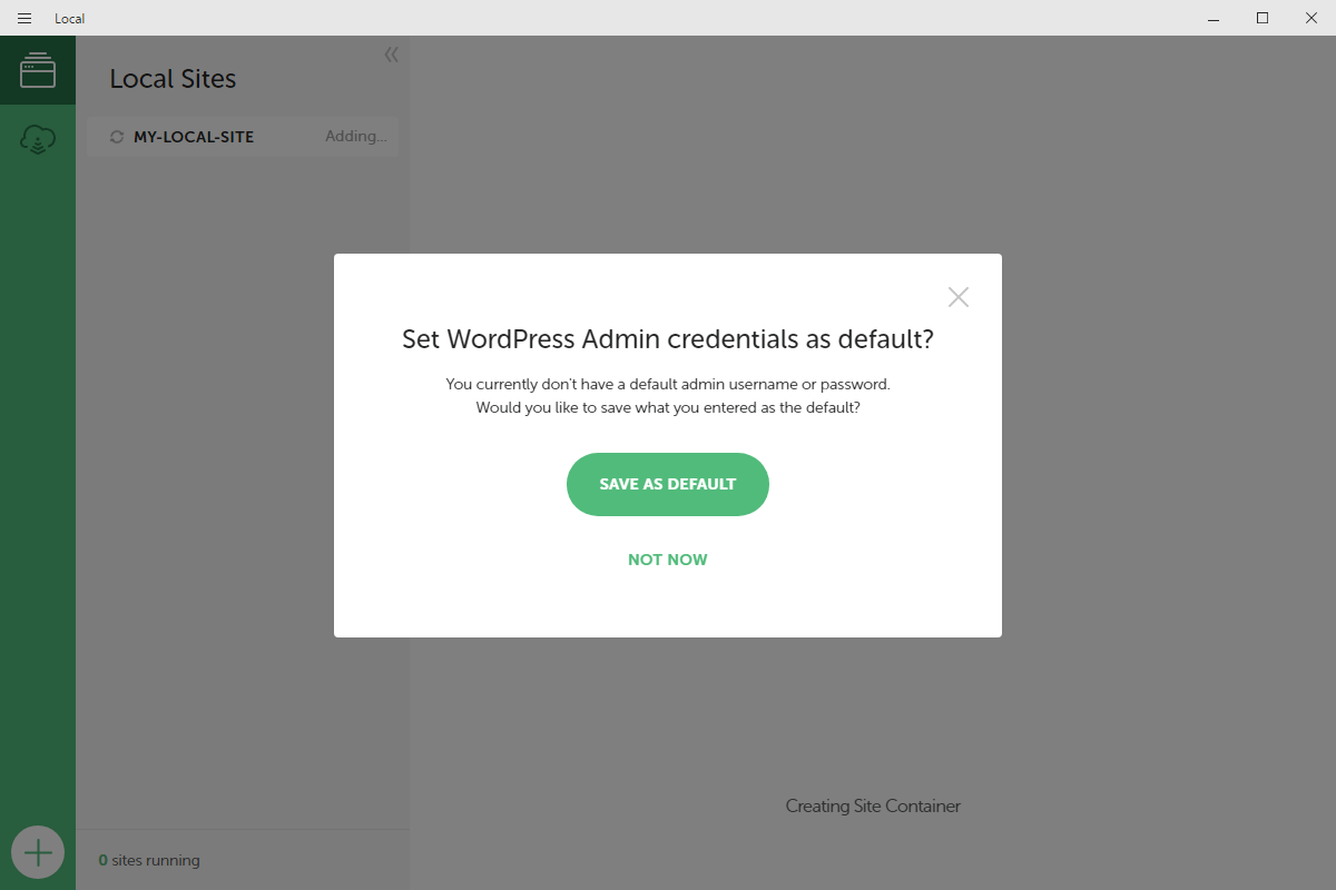 入力したWordPressユーザー情報をデフォルト設定として登録するか確認される