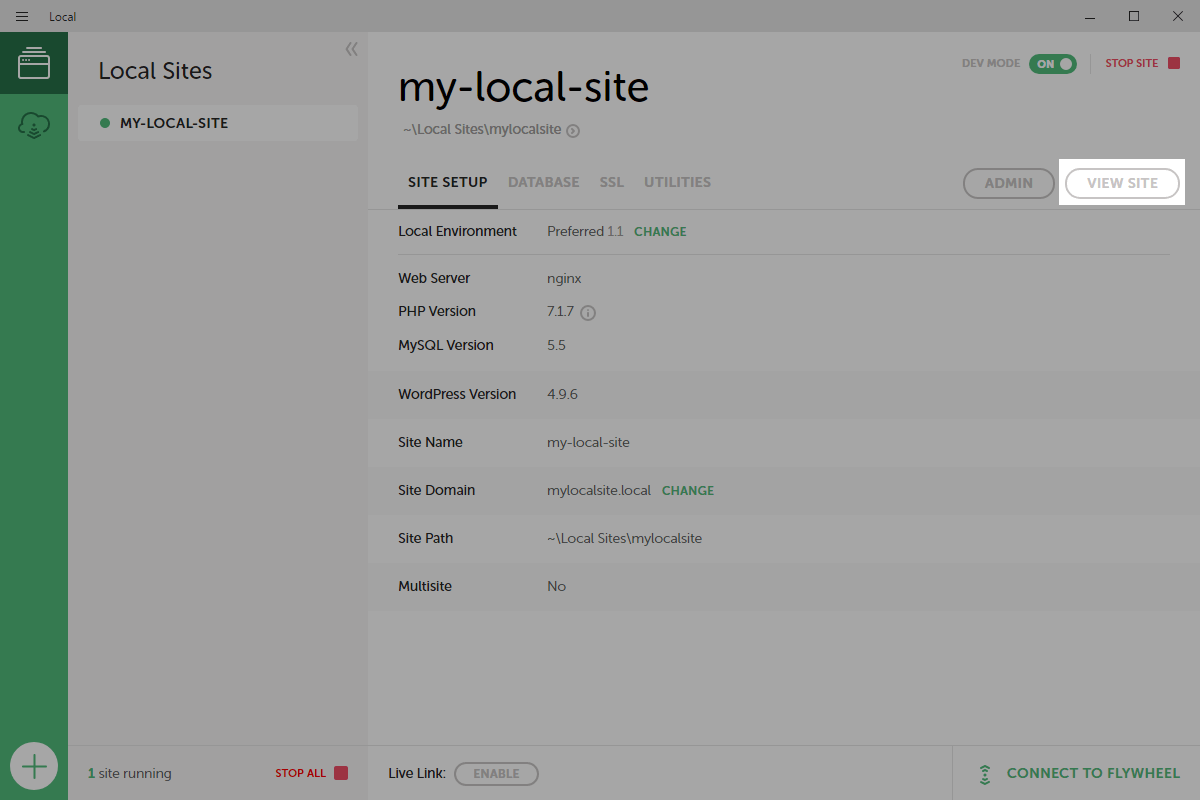 VIEW SITEボタンでサイトを表示