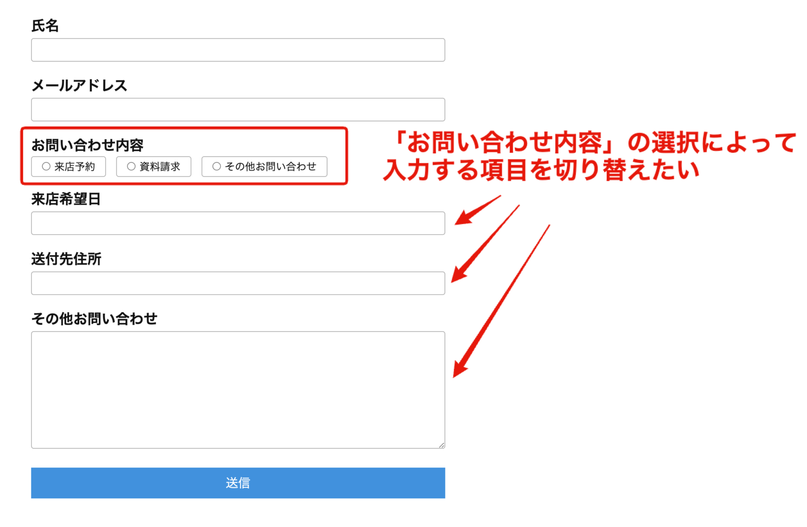 今質問してる方でしめきり WordPress】選択肢によって入力項目が切り替わるお問い合わせフォーム